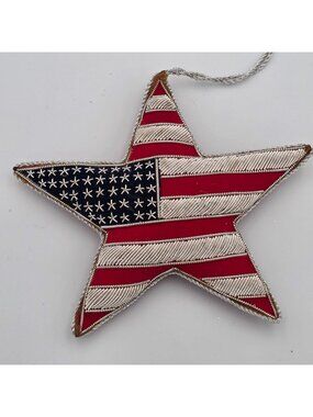 American Flag Star Ornament Embroidered Patriotic Holiday Decoration Red Velvet